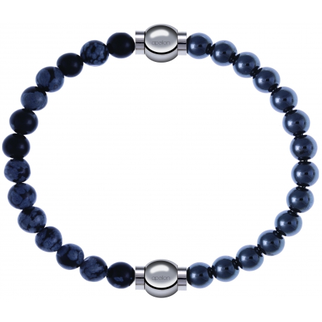 Apollon - Collection MiX - bracelet combinable obsidienne neige 6mm - 10,25cm + hématite 6mm - 10,25cm