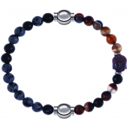 Apollon - Collection MiX - bracelet combinable obsidienne neige 6mm - 10,25cm + agate marron 6mm - Bouddha - 10cm