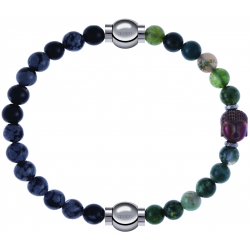 Apollon - Collection MiX - bracelet combinable obsidienne neige 6mm - 10,25cm + agate verte 6mm - Bouddha - 10cm