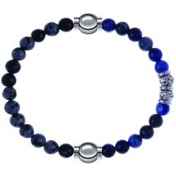 Apollon - Collection MiX - bracelet combinable obsidienne neige 6mm - 10,25cm + labradorite 6mm - 10cm