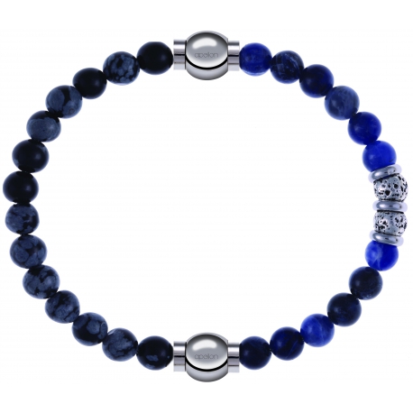 Apollon - Collection MiX - bracelet combinable obsidienne neige 6mm - 10,25cm + labradorite 6mm - 10cm