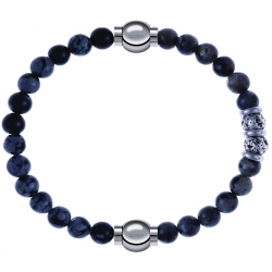 Apollon - Collection MiX - bracelet combinable obsidienne neige 6mm - 10,25cm + sodalite 6mm - 10cm