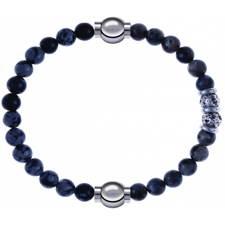 Apollon - Collection MiX - bracelet combinable obsidienne neige 6mm - 10,25cm + sodalite 6mm - 10cm