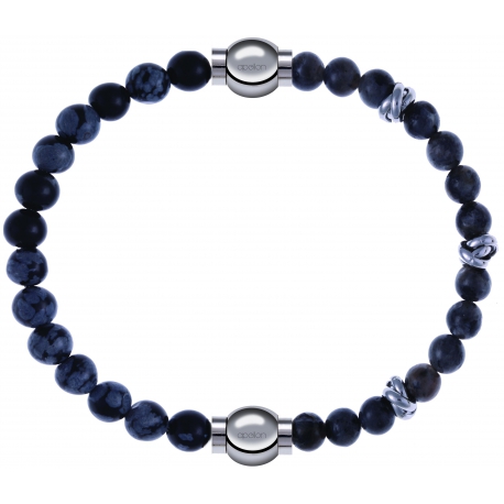 Apollon - Collection MiX - bracelet combinable obsidienne neige 6mm - 10,25cm + labradorite 6mm - 10cm