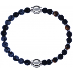 Apollon - Collection MiX - bracelet combinable obsidienne neige 6mm - 10,25cm + oeil de tigre - pierre de lave 6mm - 10,75cm