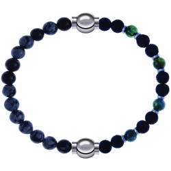 Apollon - Collection MiX - bracelet combinable obsidienne neige 6mm - 10,25cm + agate teintée verte-pierre de lave 6mm-10,75cm