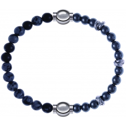 Apollon - Collection MiX - bracelet combinable obsidienne neige 6mm - 10,25cm + hématite 6mm - 10cm