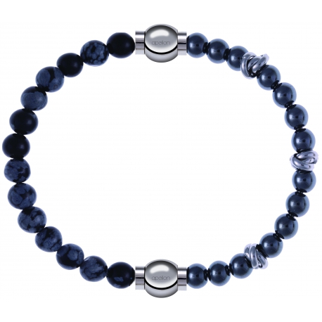 Apollon - Collection MiX - bracelet combinable obsidienne neige 6mm - 10,25cm + hématite 6mm - 10cm