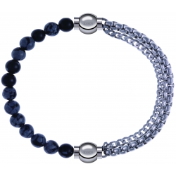Apollon - Collection MiX - bracelet combinable obsidienne neige 6mm - 10,25cm + chaines - 10,25cm
