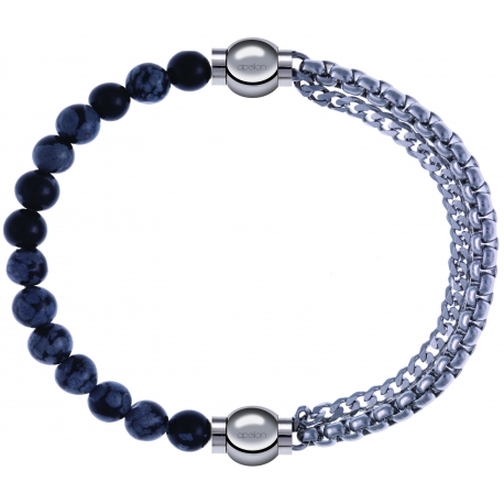 Apollon - Collection MiX - bracelet combinable obsidienne neige 6mm - 10,25cm + chaines - 10,25cm