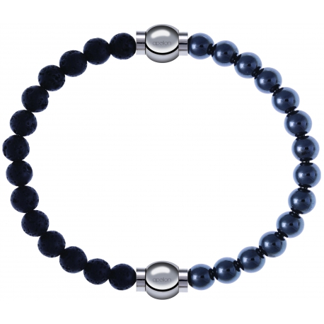 Apollon - Collection MiX - bracelet combinable pierre de lave 6mm - 10,25cm + hématite 6mm - 10,25cm