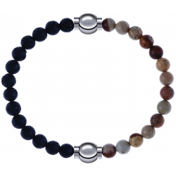 Apollon - Collection MiX - bracelet combinable pierre de lave 6mm - 10,25cm + agate jaspe 6mm - 10,25cm