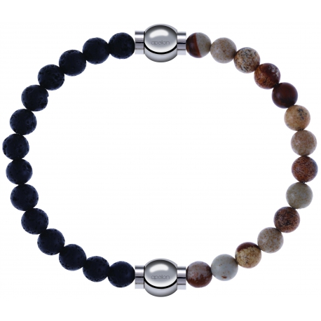 Apollon - Collection MiX - bracelet combinable pierre de lave 6mm - 10,25cm + agate jaspe 6mm - 10,25cm