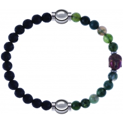 Apollon - Collection MiX - bracelet combinable pierre de lave 6mm - 10,25cm + agate verte 6mm - Bouddha - 10cm