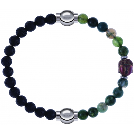 Apollon - Collection MiX - bracelet combinable pierre de lave 6mm - 10,25cm + agate verte 6mm - Bouddha - 10cm