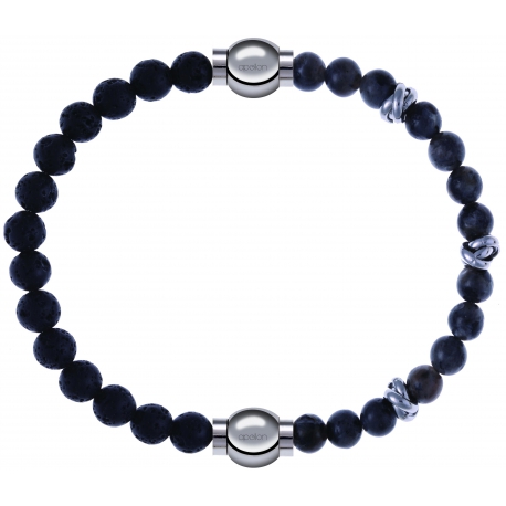 Apollon - Collection MiX - bracelet combinable pierre de lave 6mm - 10,25cm + labradorite 6mm - 10cm