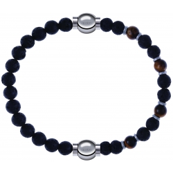 Apollon - Collection MiX - bracelet combinable pierre de lave 6mm - 10,25cm + oeil de tigre - pierre de lave 6mm - 10,75cm