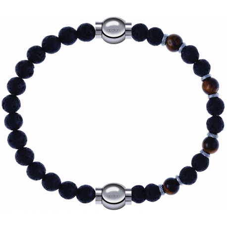 Apollon - Collection MiX - bracelet combinable pierre de lave 6mm - 10,25cm + oeil de tigre - pierre de lave 6mm - 10,75cm