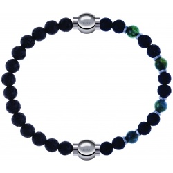 Apollon - Collection MiX - bracelet combinable pierre de lave 6mm - 10,25cm + agate teintée verte - pierre de lave 6mm - 10,75cm