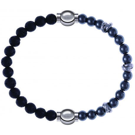 Apollon - Collection MiX - bracelet combinable pierre de lave 6mm - 10,25cm + hématite 6mm - 10cm