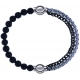 Apollon - Collection MiX - bracelet combinable pierre de lave 6mm - 10,25cm + chaines 2 tons noir et blancs - 10,25cm