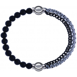 Apollon - Collection MiX - bracelet combinable pierre de lave 6mm - 10,25cm + chaines 2 tons noir et blancs - 10,25cm