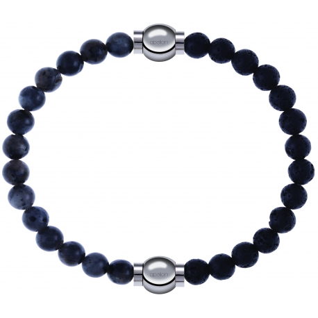 Apollon - Collection MiX - bracelet combinable labradorite 6mm - 10,25cm + pierre de lave 6mm - 10,25cm