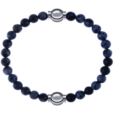 Apollon - Collection MiX - bracelet combinable labradorite 6mm - 10,25cm + obsidienne neige 6mm - 10,25cm