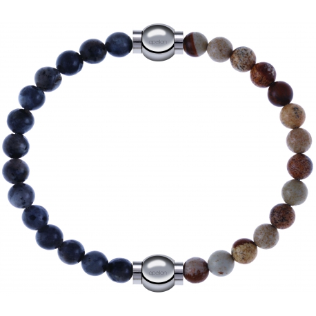 Apollon - Collection MiX - bracelet combinable labradorite 6mm - 10,25cm + agate jaspe 6mm - 10,25cm