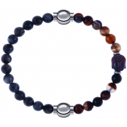 Apollon - Collection MiX - bracelet combinable labradorite 6mm - 10,25cm + agate marron 6mm - Bouddha - 10cm