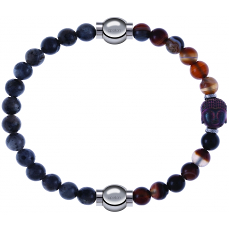 Apollon - Collection MiX - bracelet combinable labradorite 6mm - 10,25cm + agate marron 6mm - Bouddha - 10cm