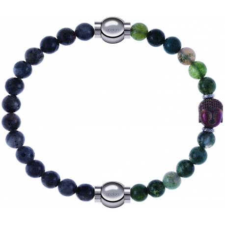 Apollon - Collection MiX - bracelet combinable labradorite 6mm - 10,25cm + agate verte 6mm - Bouddha - 10cm