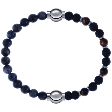 Apollon - Collection MiX - bracelet combinable labradorite 6mm - 10,25cm + oeil de tigre - pierre de lave 6mm - 10,75cm