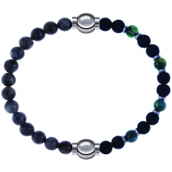 Apollon - Collection MiX - bracelet combinable labradorite 6mm - 10,25cm + agate teintée verte - pierre de lave 6mm - 10,75cm