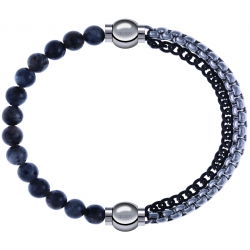 Apollon - Collection MiX - bracelet combinable labradorite 6mm - 10,25cm + chaines 2 tons noir et blancs - 10,25cm