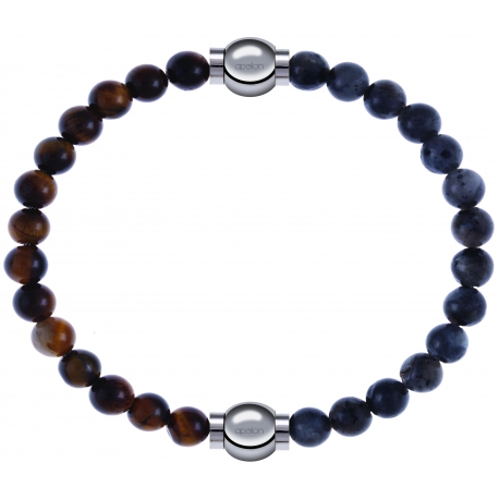 Apollon - Collection MiX - bracelet combinable oeil de tigre 6mm - 10,25cm + labradorite 6mm - 10,25cm