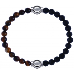 Apollon - Collection MiX - bracelet combinable oeil de tigre 6mm - 10,25cm + pierre de lave 6mm - 10,25cm