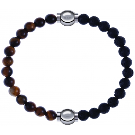 Apollon - Collection MiX - bracelet combinable oeil de tigre 6mm - 10,25cm + pierre de lave 6mm - 10,25cm