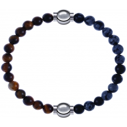 Apollon - Collection MiX - bracelet combinable oeil de tigre 6mm - 10,25cm + obsidienne neige 6mm - 10,25cm