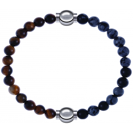 Apollon - Collection MiX - bracelet combinable oeil de tigre 6mm - 10,25cm + obsidienne neige 6mm - 10,25cm