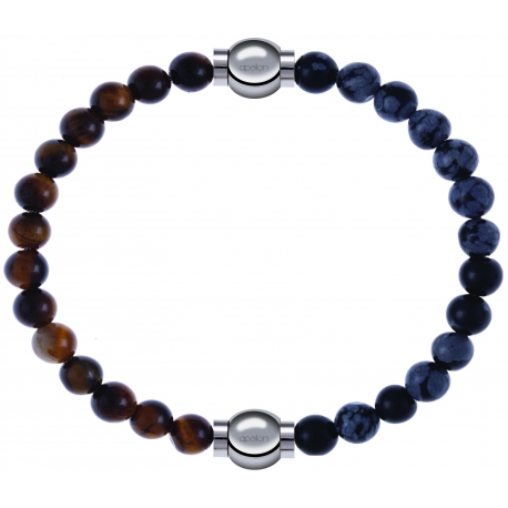 Apollon - Collection MiX - bracelet combinable oeil de tigre 6mm - 10,25cm + obsidienne neige 6mm - 10,25cm