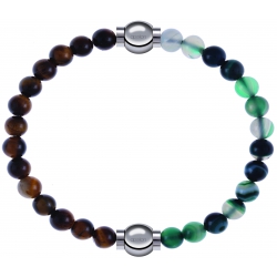 Apollon - Collection MiX - bracelet combinable oeil de tigre 6mm - 10,25cm + agate indienne teintée 6mm - 10,25cm