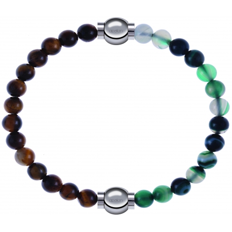 Apollon - Collection MiX - bracelet combinable oeil de tigre 6mm - 10,25cm + agate indienne teintée 6mm - 10,25cm