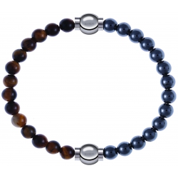 Apollon - Collection MiX - bracelet combinable oeil de tigre 6mm - 10,25cm + hématite 6mm - 10,25cm