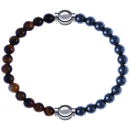 Apollon - Collection MiX - bracelet combinable oeil de tigre 6mm - 10,25cm + hématite 6mm - 10,25cm