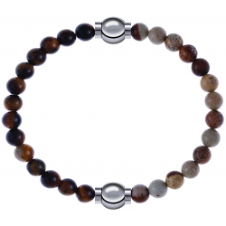 Apollon - Collection MiX - bracelet combinable oeil de tigre 6mm - 10,25cm + agate jaspe 6mm - 10,25cm