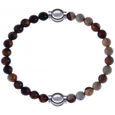 Apollon - Collection MiX - bracelet combinable oeil de tigre 6mm - 10,25cm + agate jaspe 6mm - 10,25cm