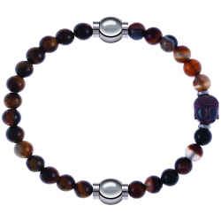 Apollon - Collection MiX - bracelet combinable oeil de tigre 6mm - 10,25cm + agate marron 6mm - Bouddha - 10cm