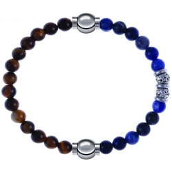 Apollon - Collection MiX - bracelet combinable oeil de tigre 6mm - 10,25cm + labradorite 6mm - 10cm