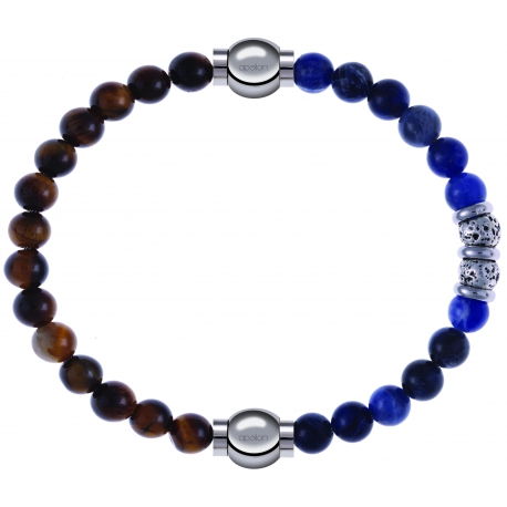 Apollon - Collection MiX - bracelet combinable oeil de tigre 6mm - 10,25cm + labradorite 6mm - 10cm